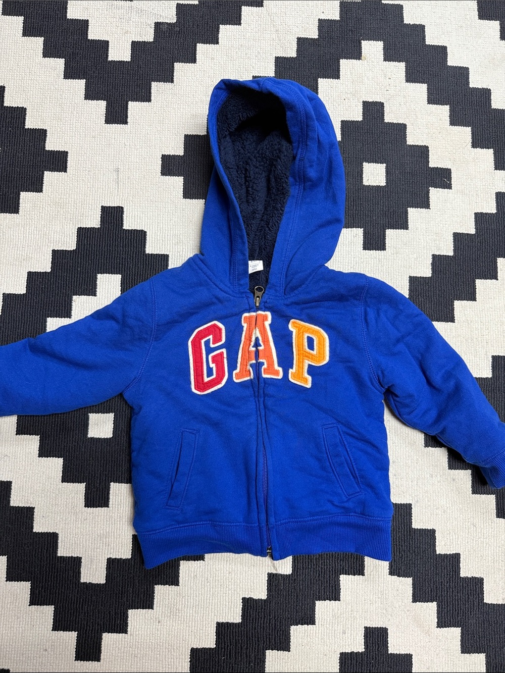 GAP Royal Blue Hooded Zip-Up Sweatshirt with Multicolor Logo
